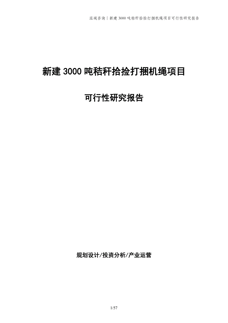 新建3000吨秸秆拾捡打捆机绳项目可行性研究报告_第1页