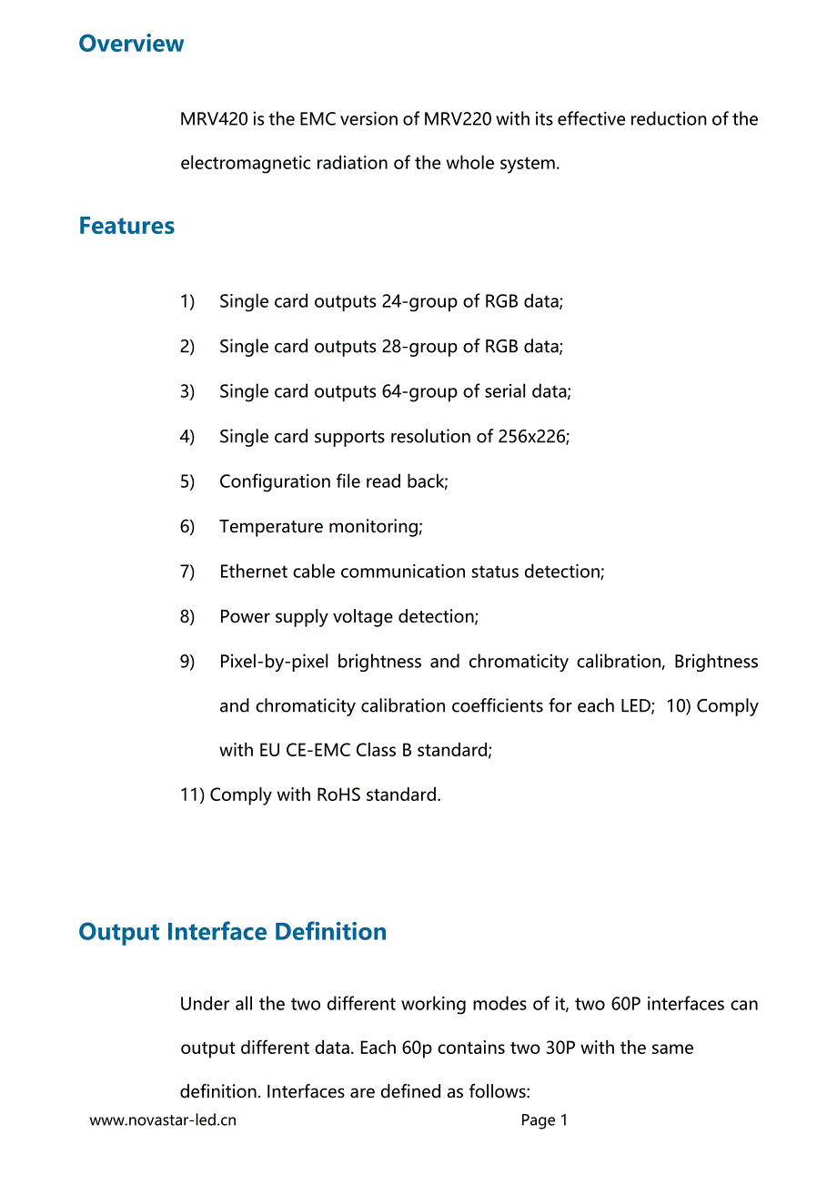 诺瓦科技LED接收卡批发MRV420-11规格书英文版_第2页