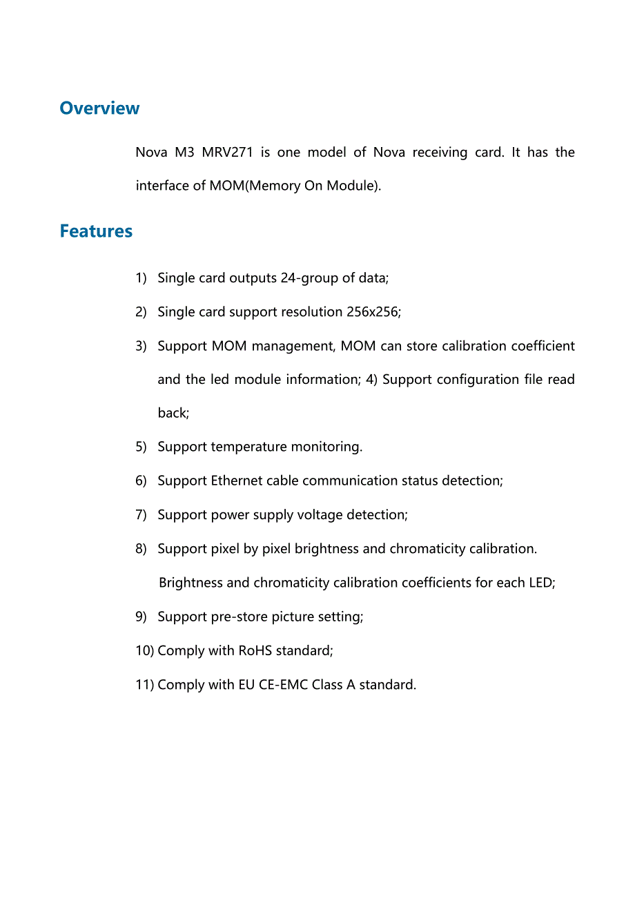 诺瓦科技LED全彩接收卡MRV271规格书_第2页