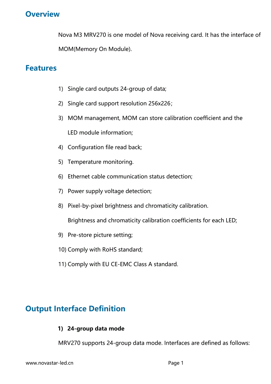 诺瓦科技LED全彩接收卡MRV270规格书_第2页