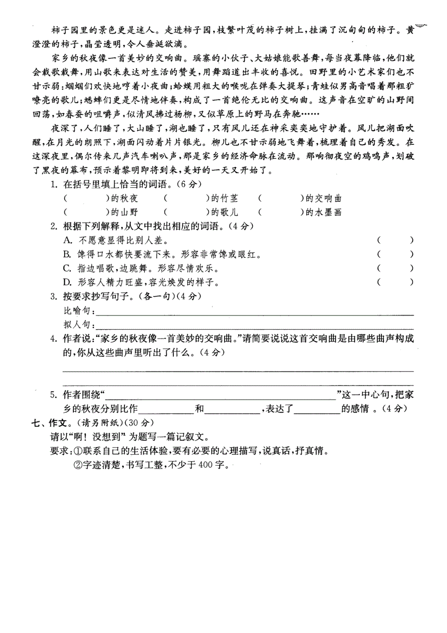 2014年扬州高邮市小学语文毕业试卷_第3页