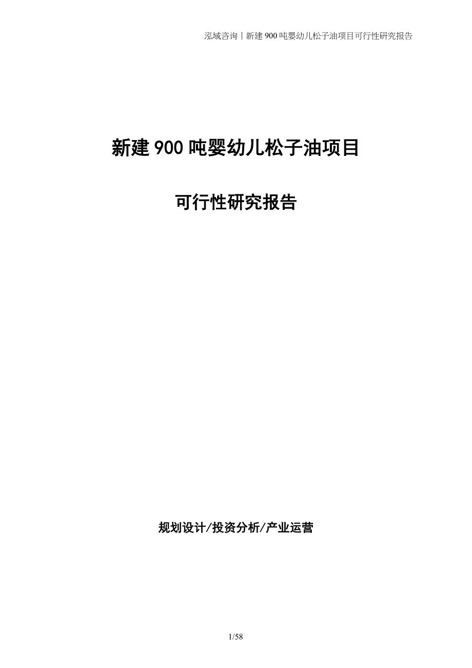 新建900吨婴幼儿松子油项目可行性研究报告_第1页