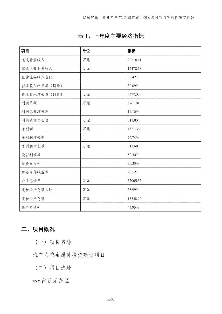 新建年产72万套汽车内饰金属件项目可行性研究报告_第5页