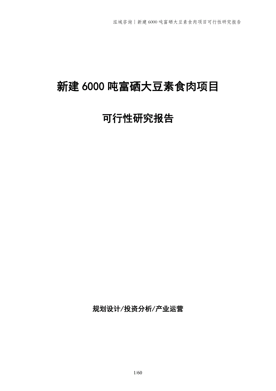 新建6000吨富硒大豆素食肉项目可行性研究报告_第1页