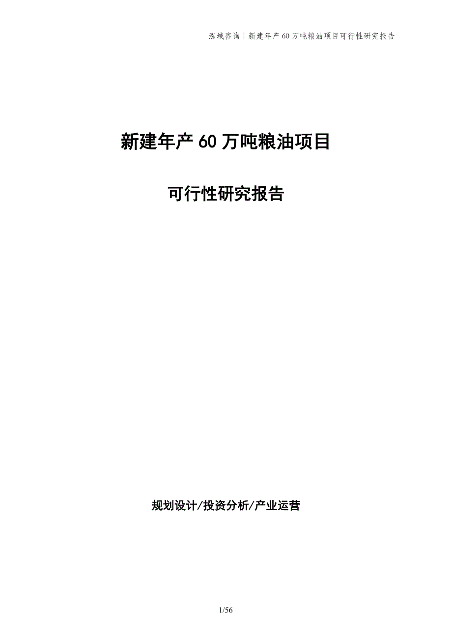 新建年产60万吨粮油项目可行性研究报告_第1页