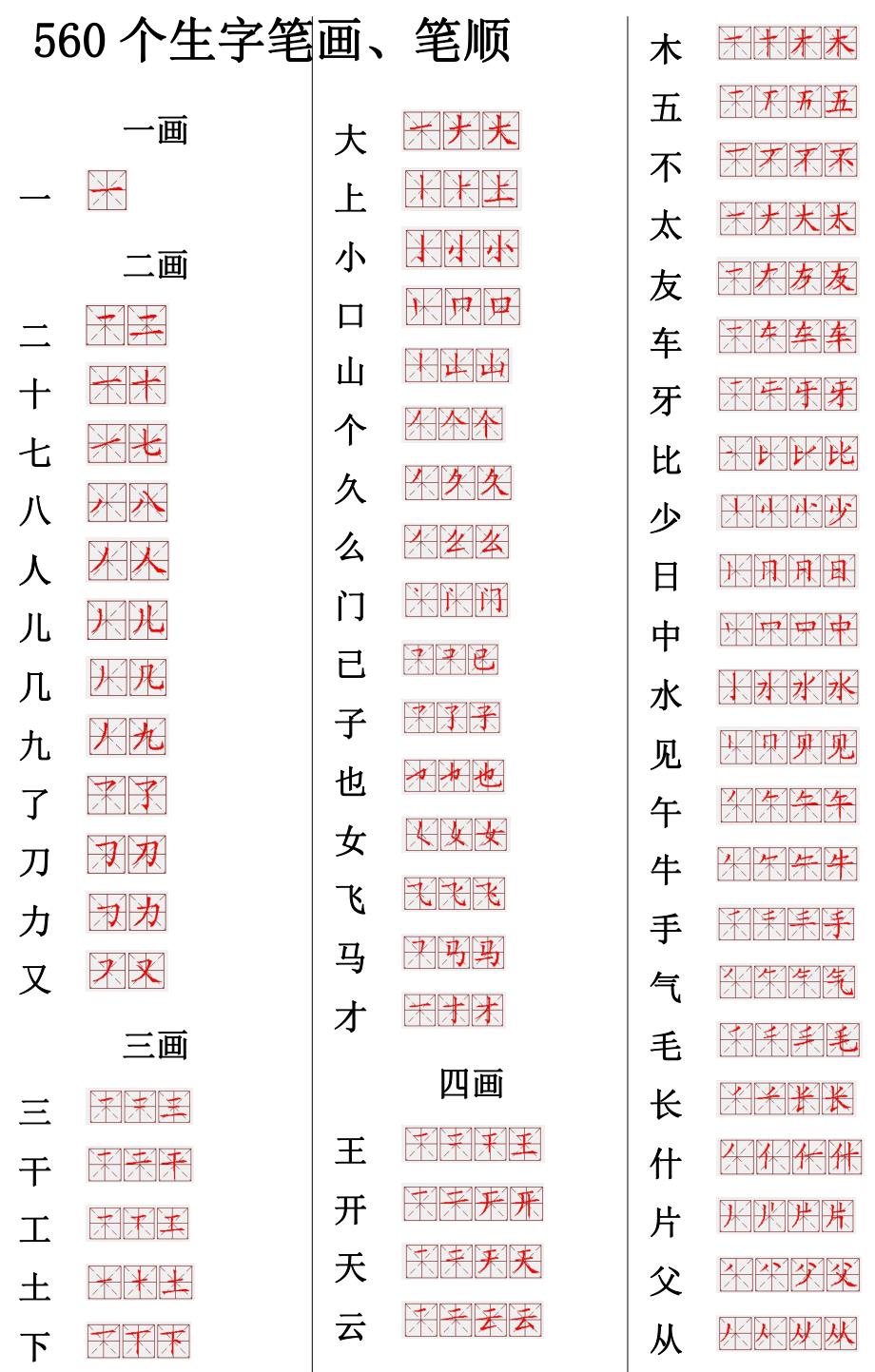 560常用生字笔画笔顺_第1页