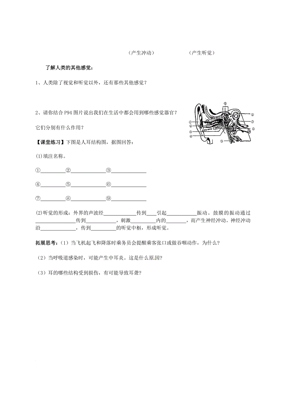 七年级生物下册 3_5_4 人体对周围世界的感知导学案2（无答案）（新版）济南版_第2页