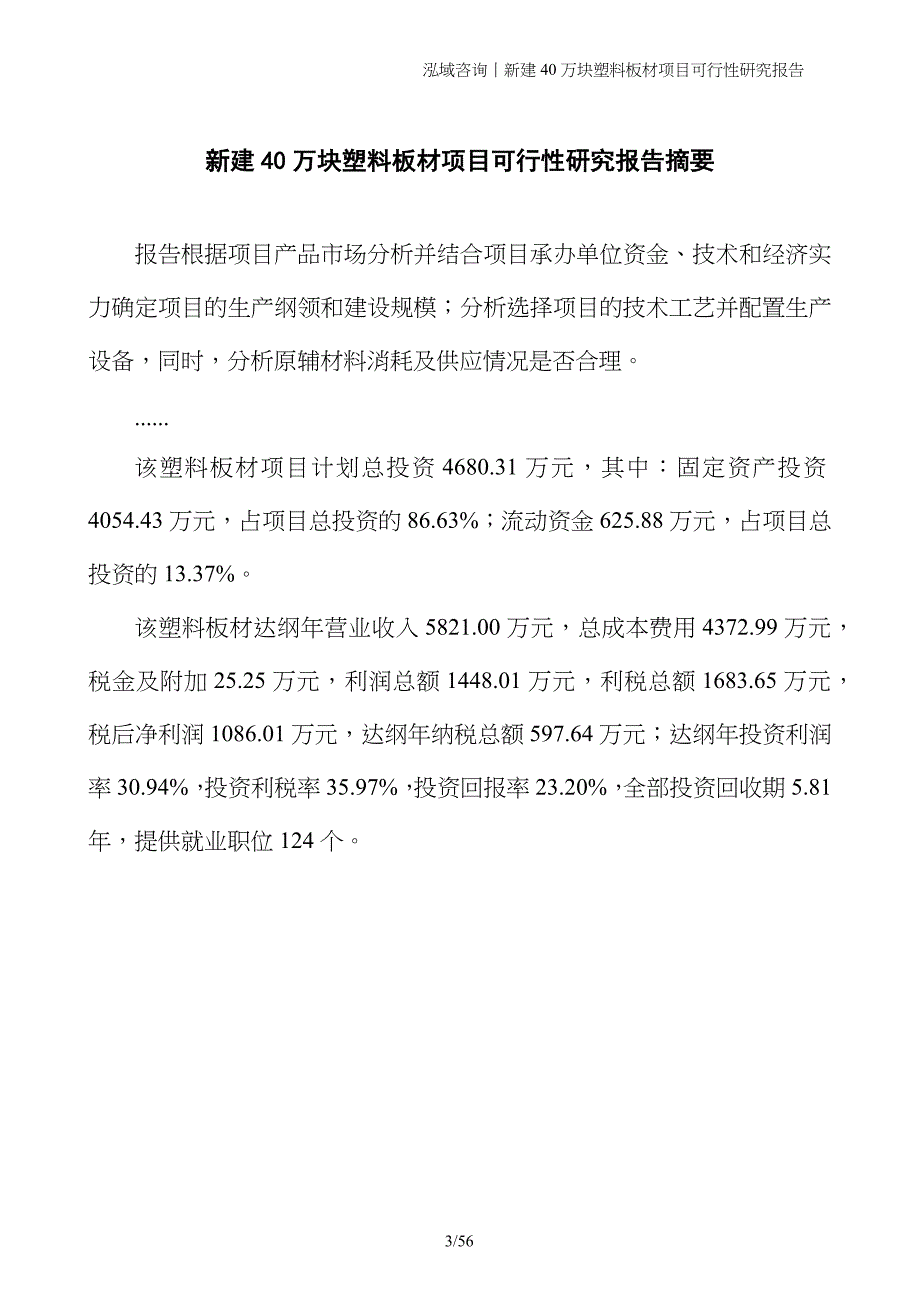 新建40万块塑料板材项目可行性研究报告_第3页