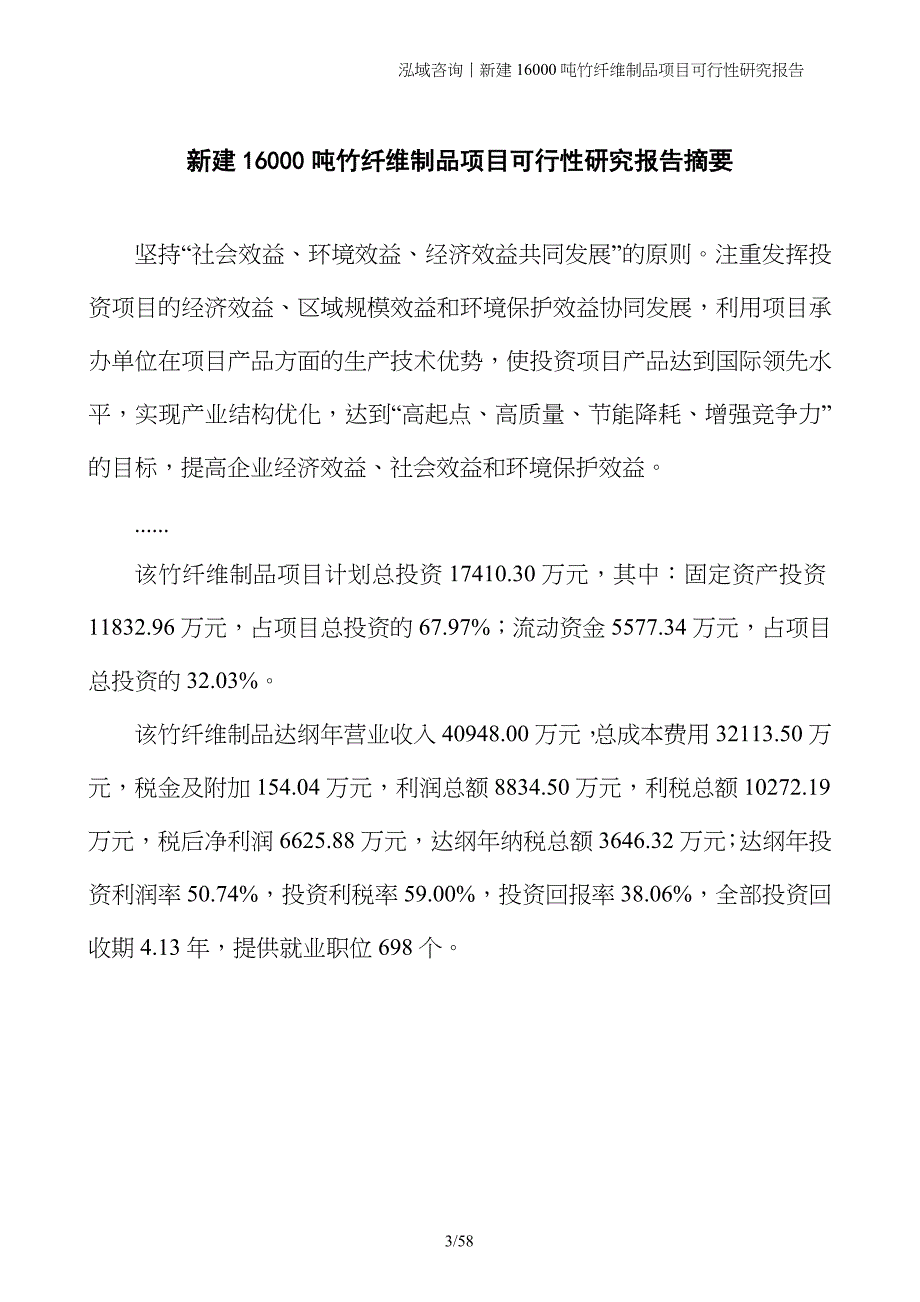 新建16000吨竹纤维制品项目可行性研究报告_第3页