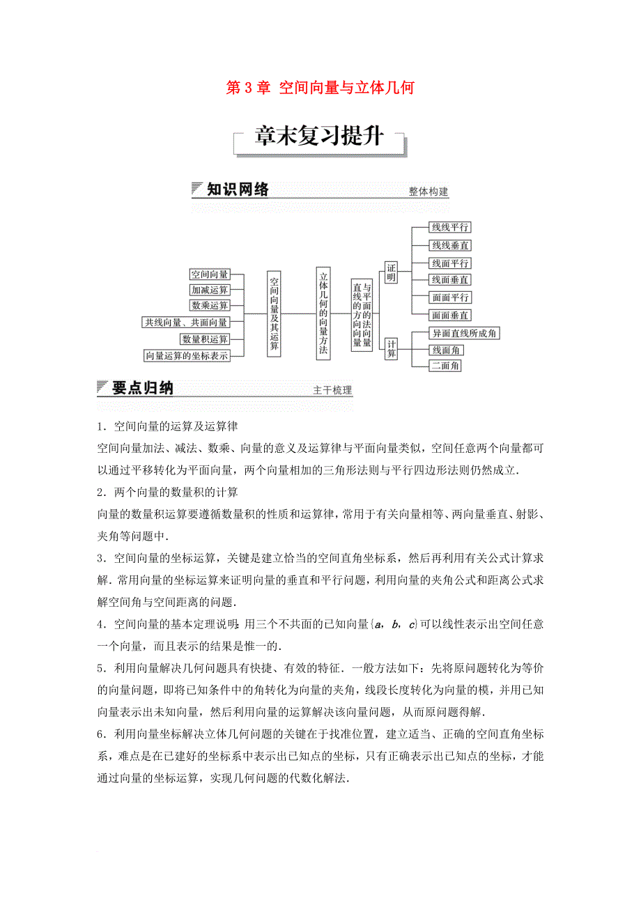 高中数学 第3章 空间向量与立体几何章末复习提升学案 苏教版选修_第1页