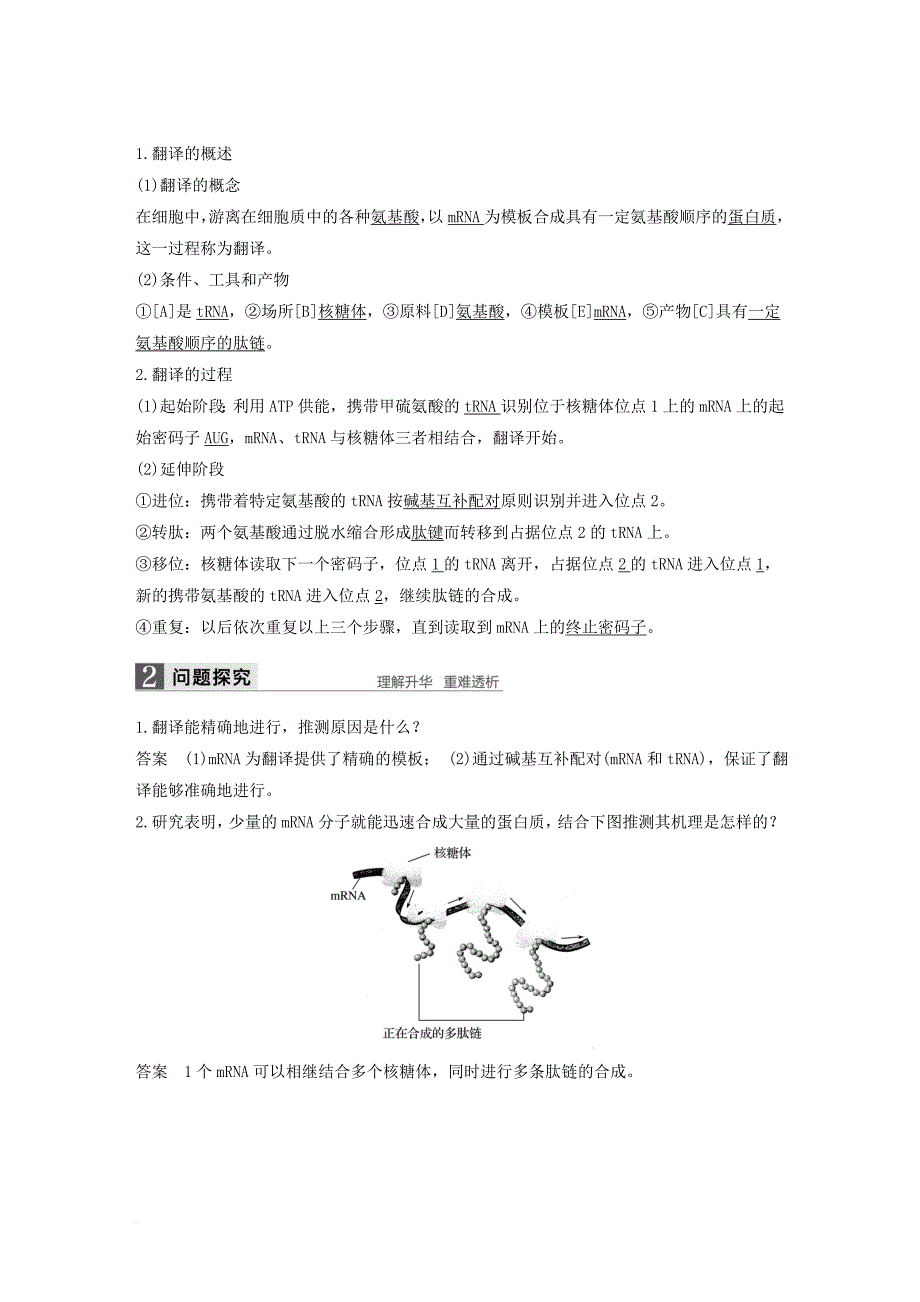 高中生物 第四章 遗传的分子基础 第三节 基因控制蛋白质的合成 第2课时教学案 苏教版必修_第4页