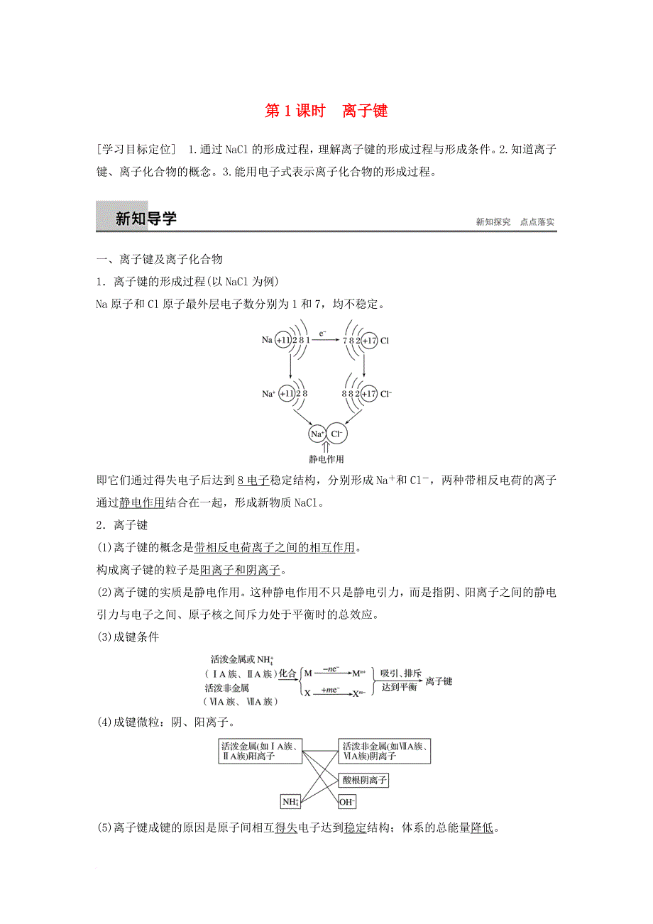 高中化学 专题1 微观结构与物质的多样性 第2单元 微粒之间的相互作用力 第1课时教学案 苏教版必修_第1页