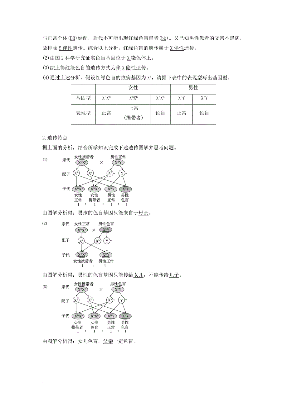 高中生物第4章遗传信息的传递规律第18课时人的伴性遗传教学案北师大版必修2_第2页