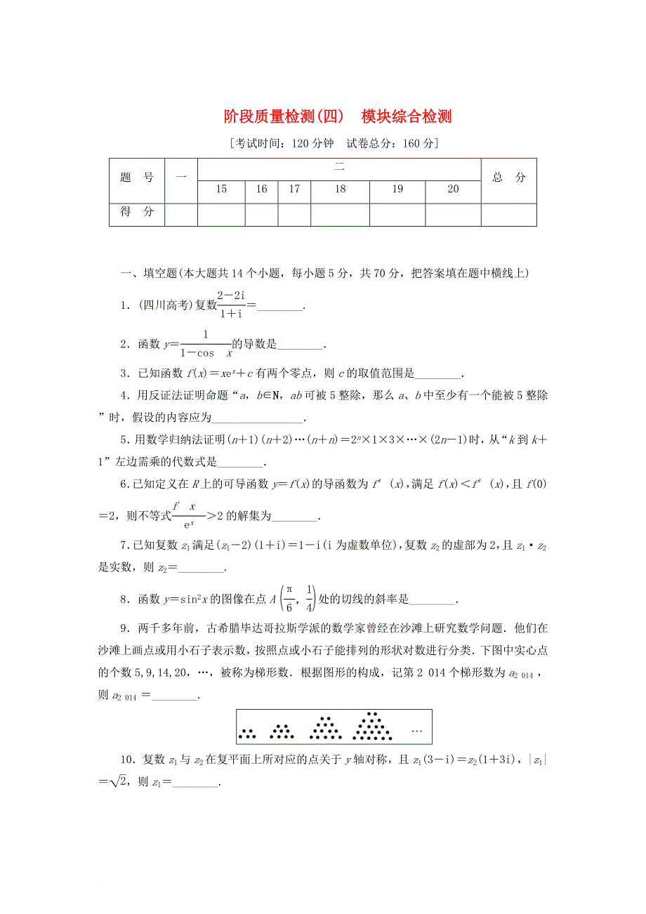 高中数学 阶段质量检测（四）模块综合检测 苏教版选修_第1页