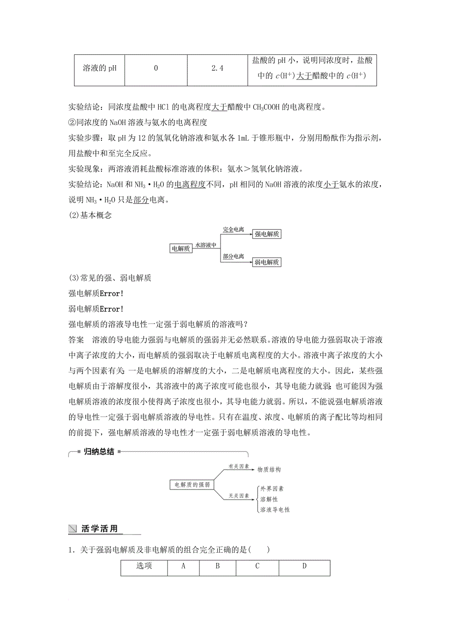 高中化学 专题5 溶液中的离子平衡 第一单元 弱电解质的电离平衡教学案 苏教版必修_第2页