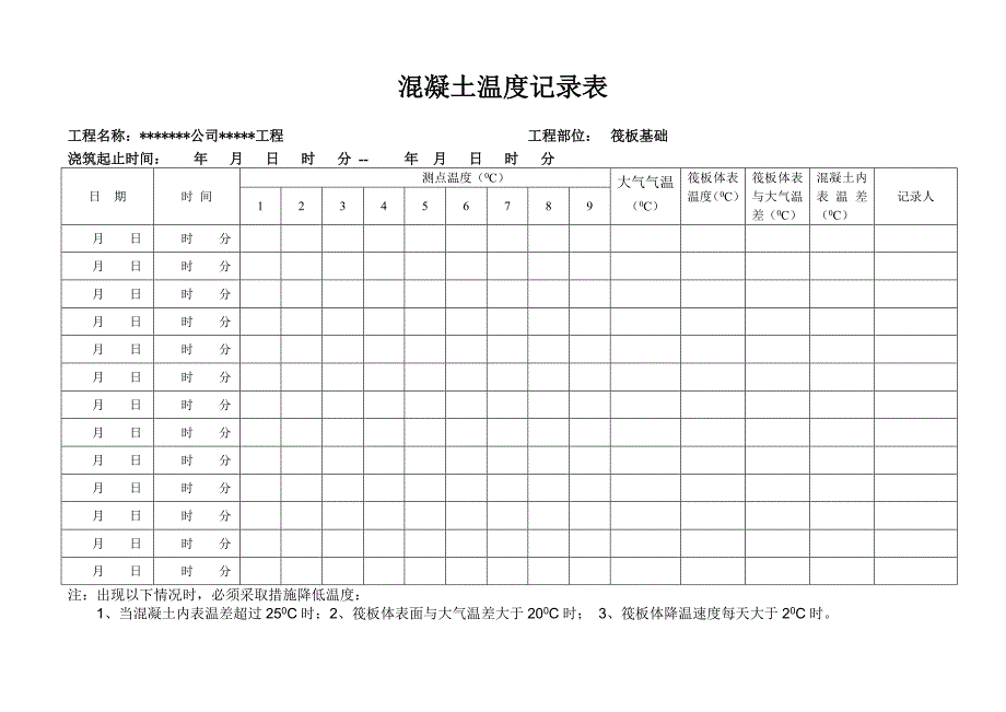 混凝土温度记录表_第1页