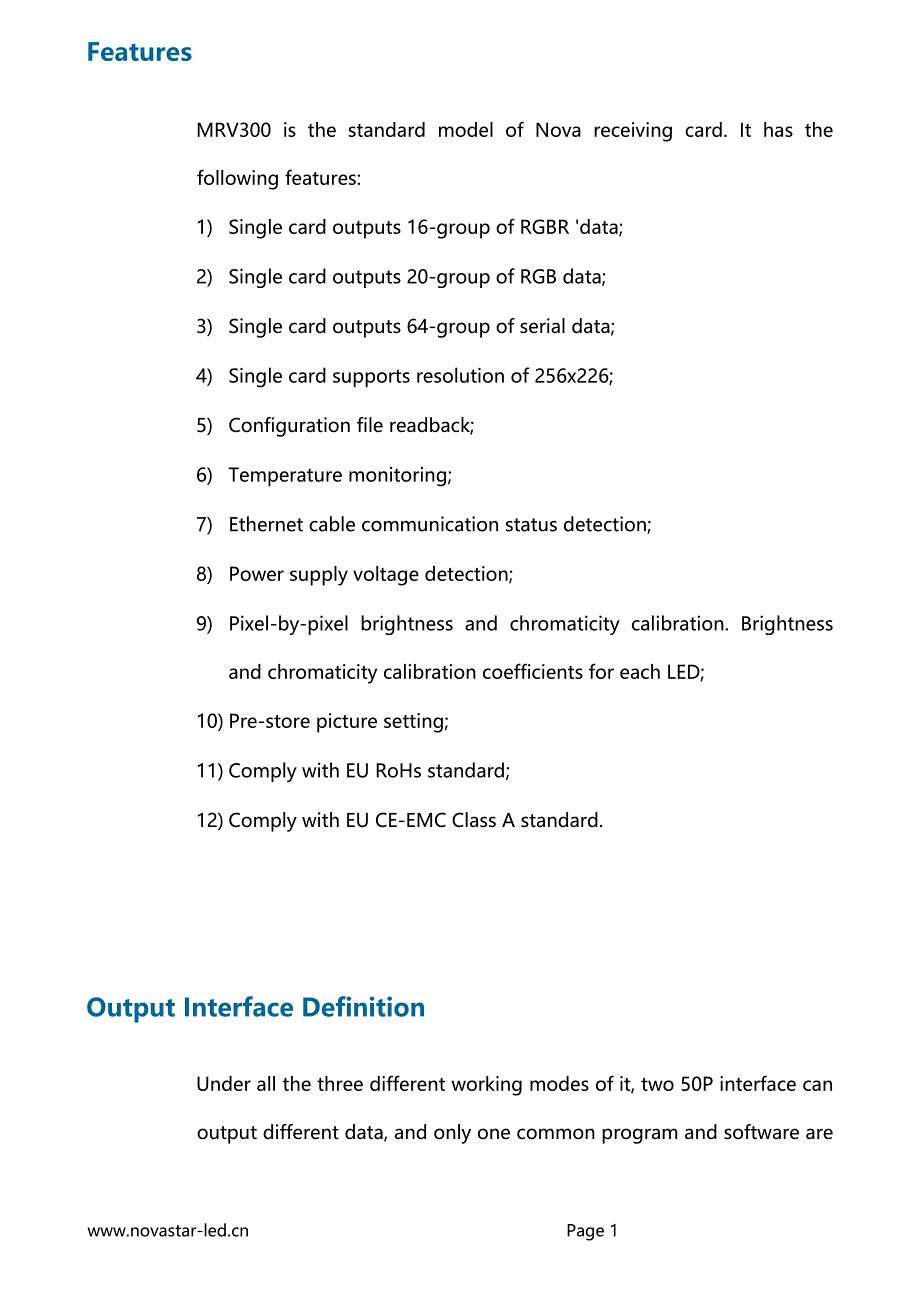 诺瓦科技全彩LED接收卡MRV300规格书_第2页