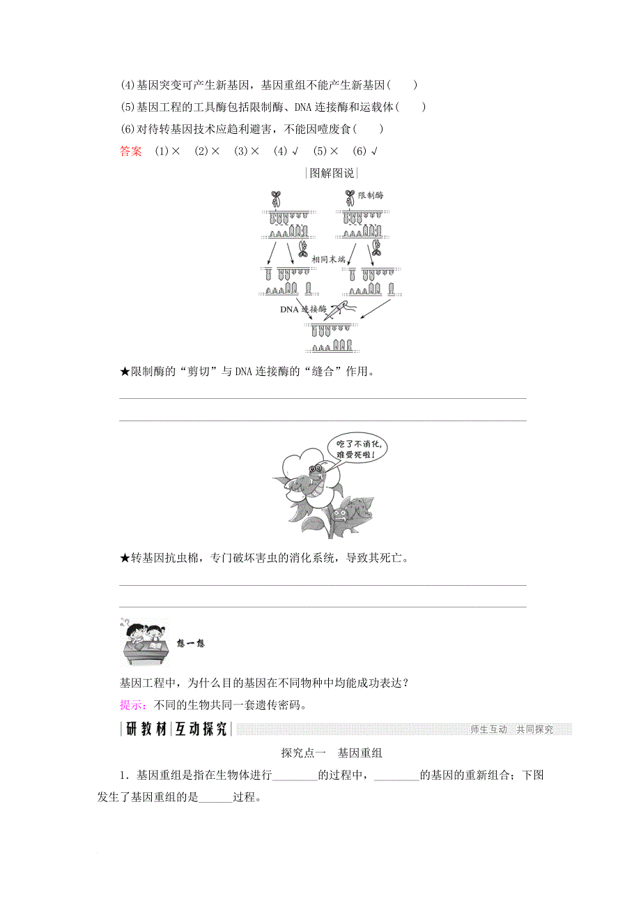 高中生物 第四章 遗传的分子基础 第17课时 基因重组基因工程及应用学案 苏教版必修_第2页