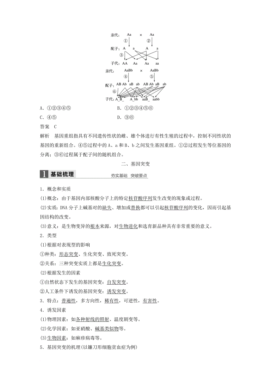 高中生物 第四章 生物的变异 第一节 生物变异的来源 第1课时教学案 浙科版必修_第4页