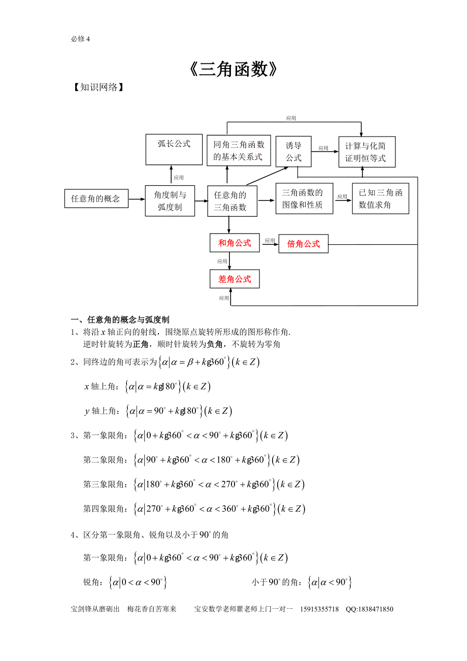 必修4  三角函数知识点归纳总结_第1页