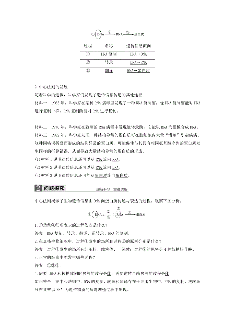 高中生物 第四章 遗传的分子基础 第三节 基因控制蛋白质的合成 第3课时教学案 苏教版必修_第2页