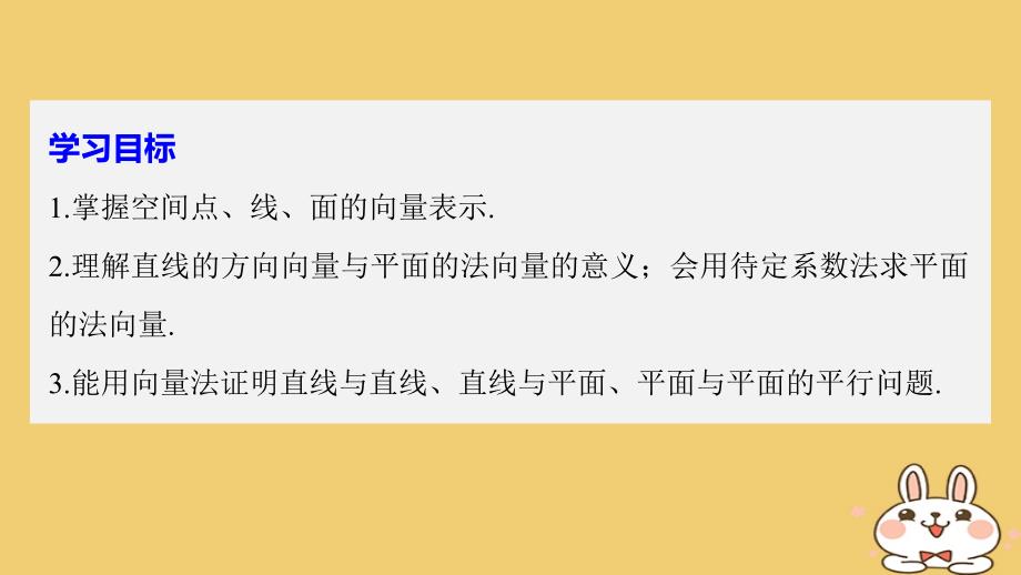 高中数学第三章空间向量与立体几何3_2_1直线的方向向量与平面的法向量3_2_2空间线面关系的判定一课件苏教版选修2_1_第2页