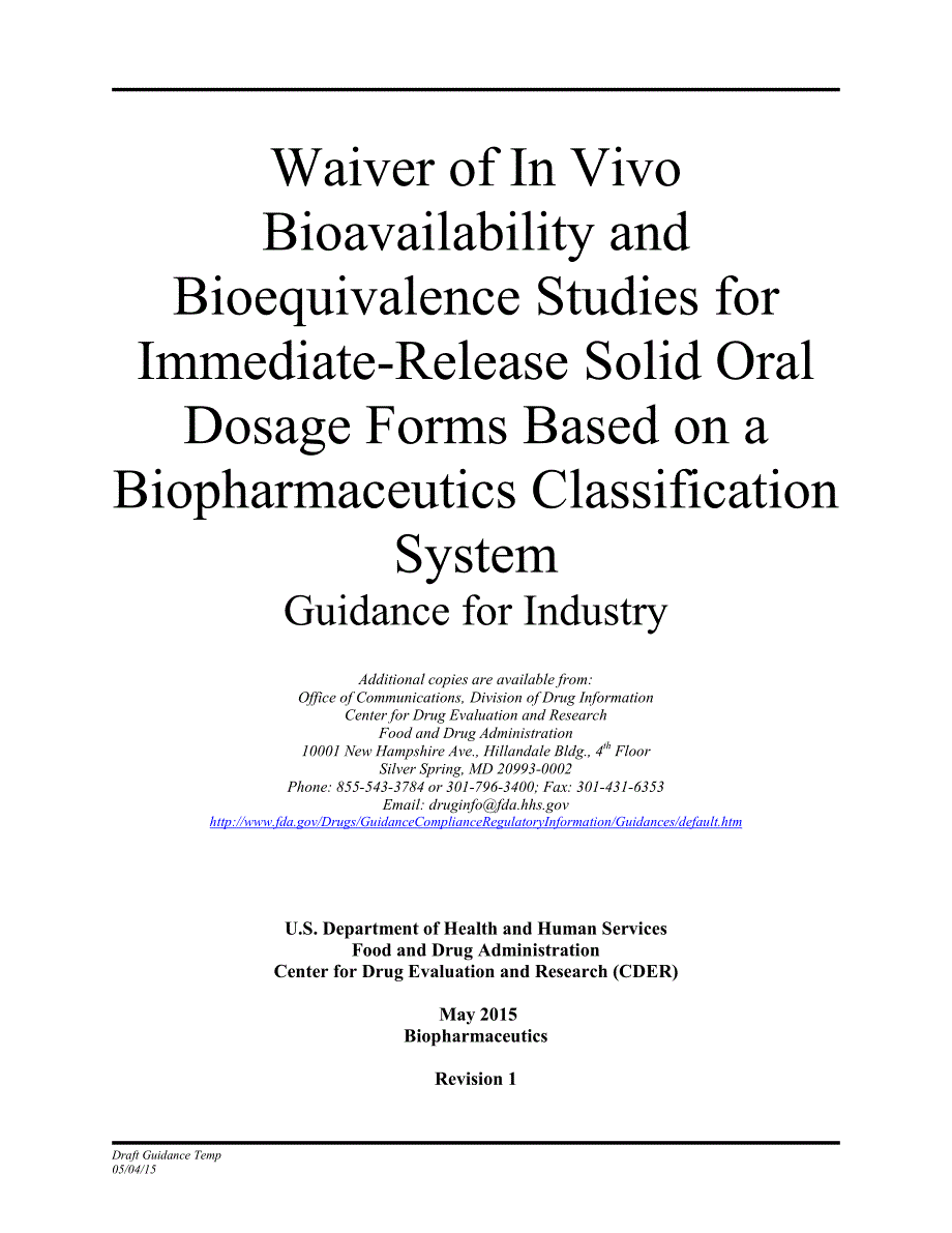 fda：基于生物药剂学分类系统口服固体速释制剂体内生物利用度与生物等效性研究豁免_第2页