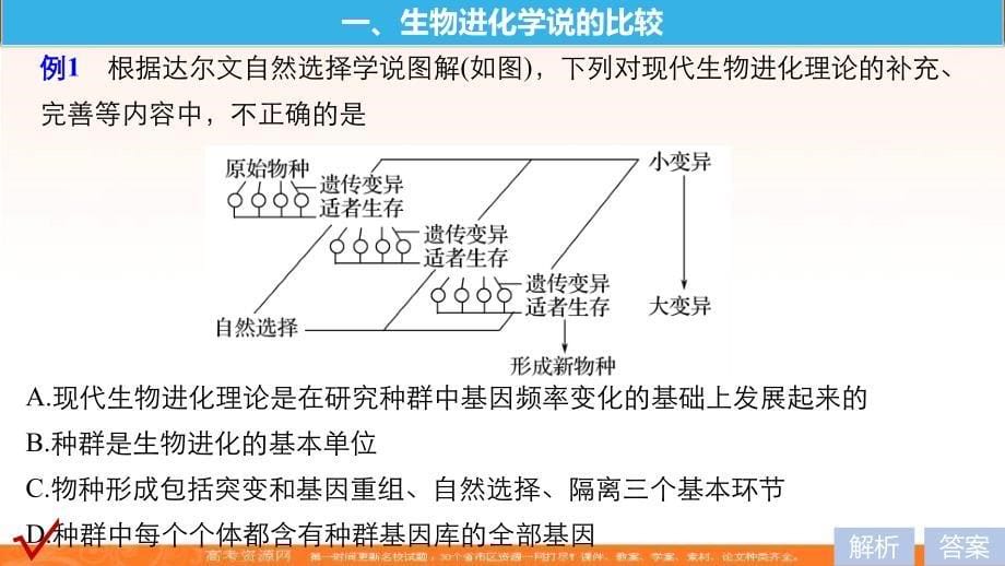 2018年秋高一（人教版）生物必修二同步课件：第7章　现代生物进化理论：生物进化学说的内容及相关计算 _第5页