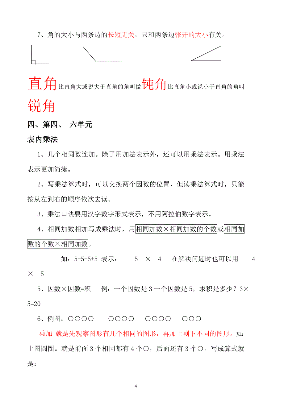 人教版二年级上册数学各单元复习重点与单元练习_第4页