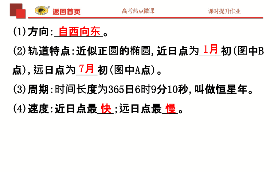 2019版世纪金榜高考地理一轮复习课件：1.4地球公转及其地理意义 _第4页