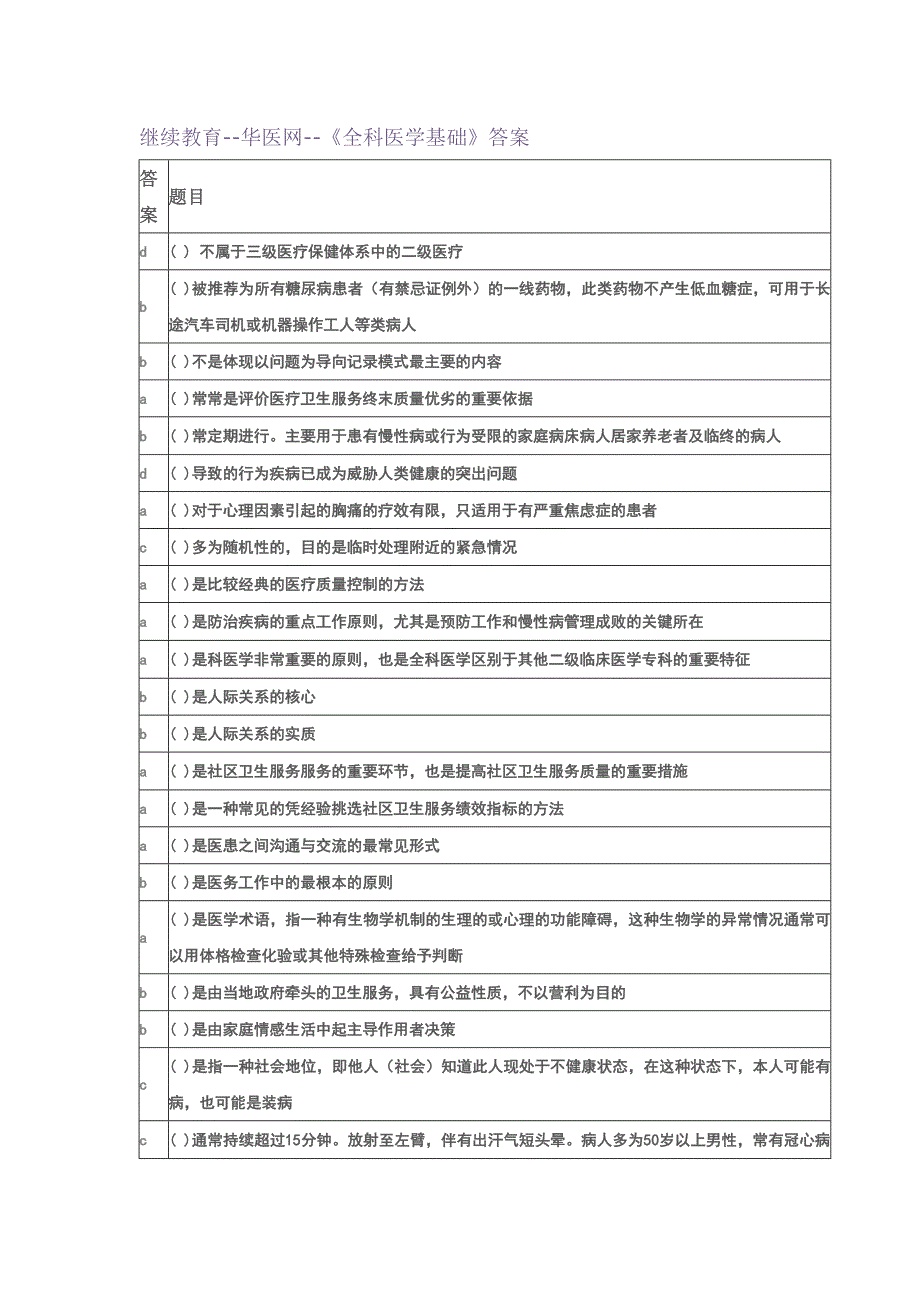 继续教育--全科医学基础--答案_第1页