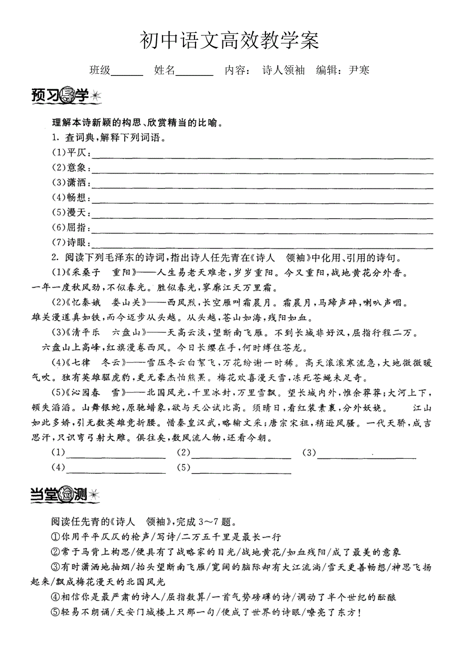 初中语文高效教学案（诗人领袖）_第1页