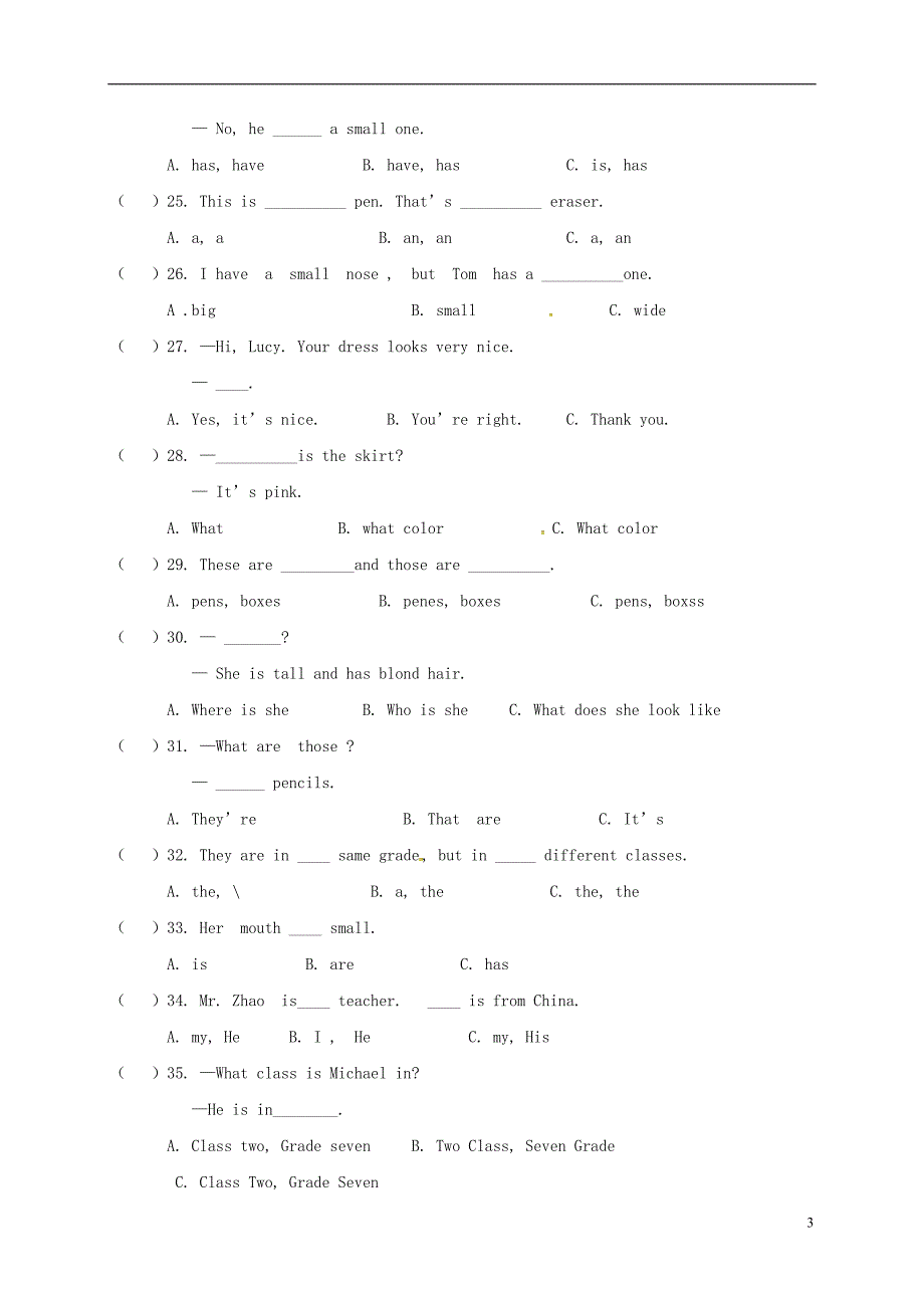 福建省仙游县2017_2018学年七年级英语上学期期中试题人教新目标_第3页