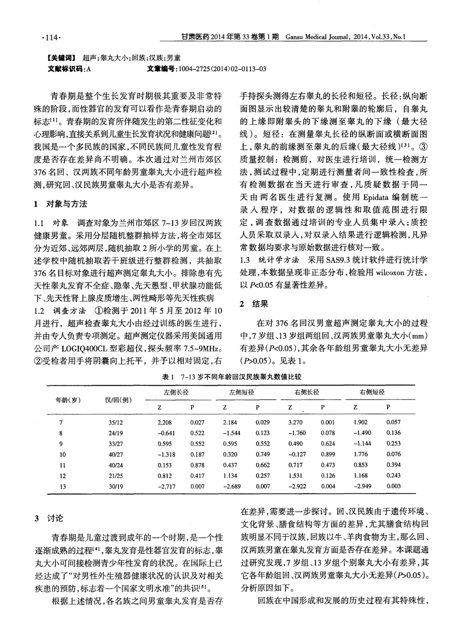 回汉民族男童睾丸大小的分析 (论文)_第2页