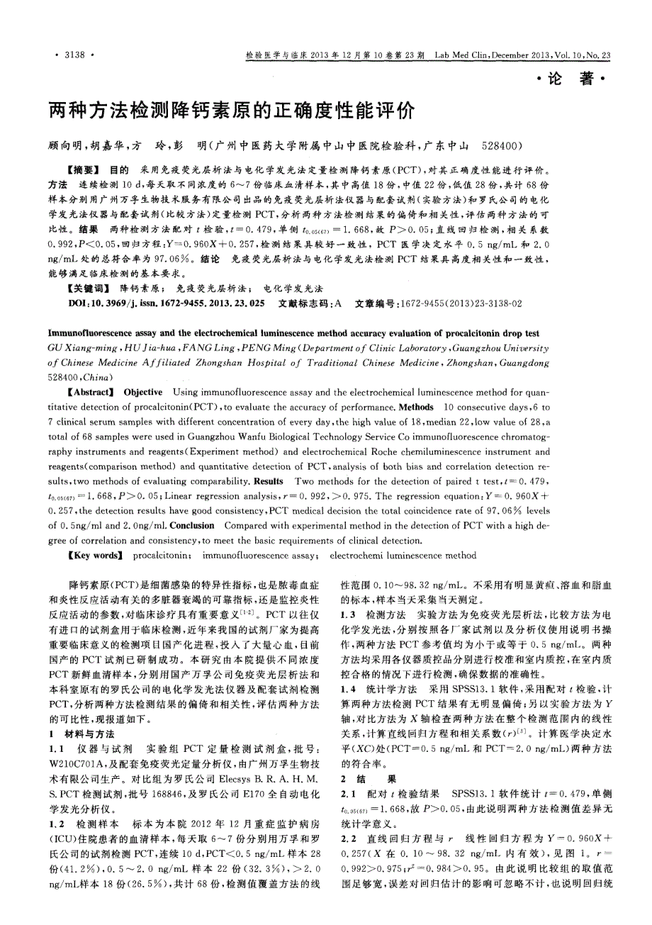 两种方法检测降钙素原的正确度性能评价_第1页