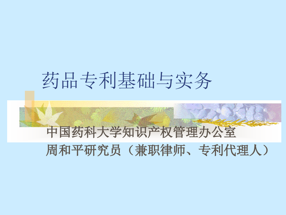 药品专利基础与实务周和平_第1页