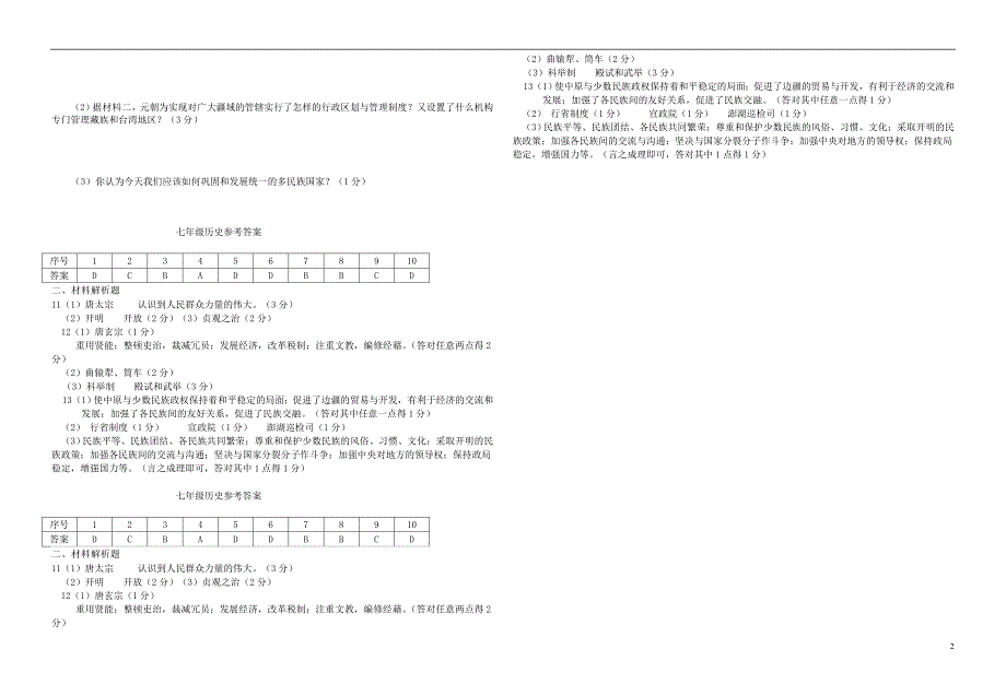 湖北省潜江市2016-2017学年七年级历史下学期期中试题 新人教版_第2页