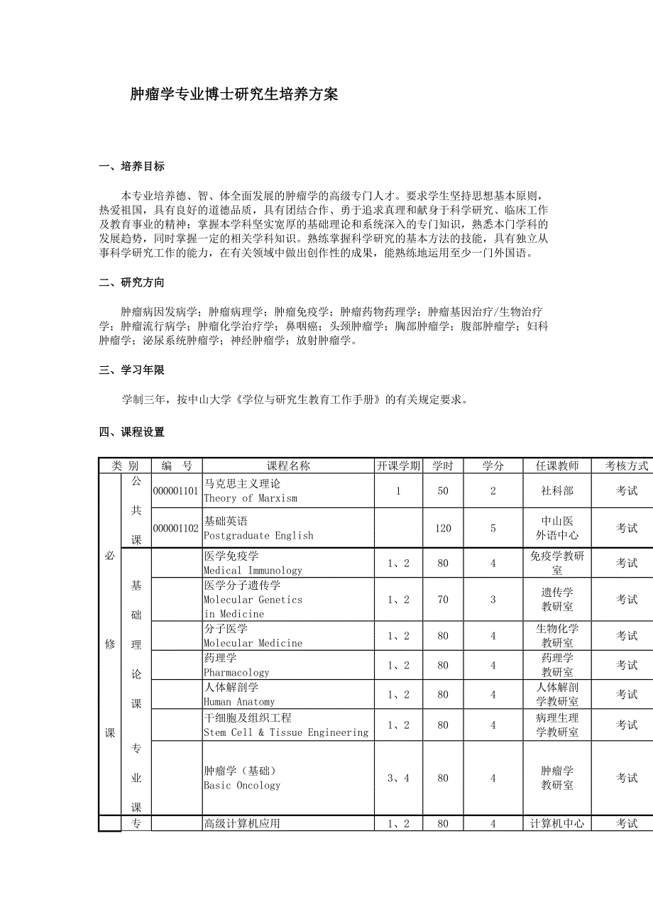 肿瘤学专业博士研究生培养方案_第1页