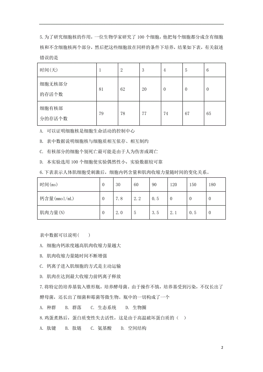 辽宁省大连市普兰店市2017-2018学年高一生物上学期期中试题_第2页