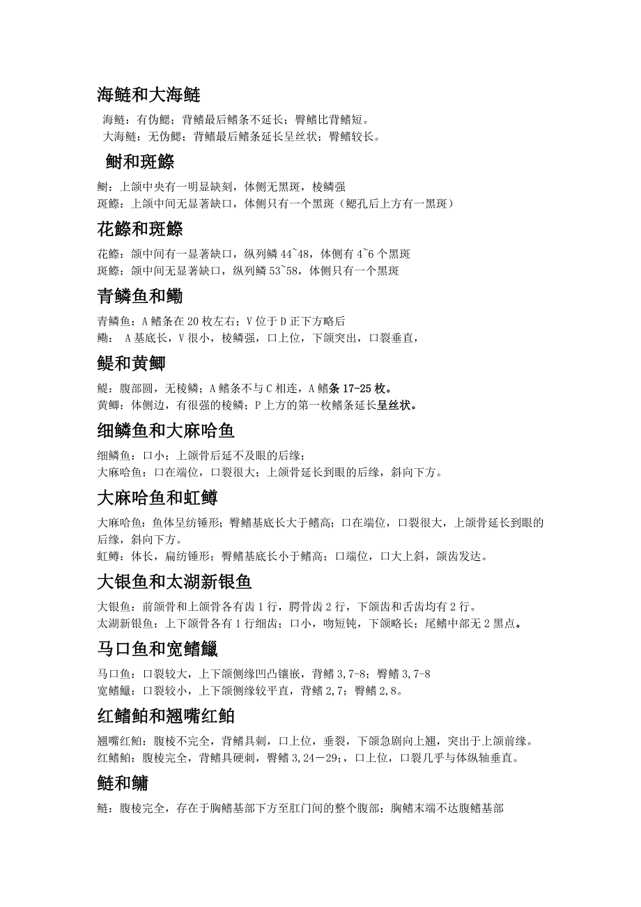 50对鱼形态特征比较_第1页