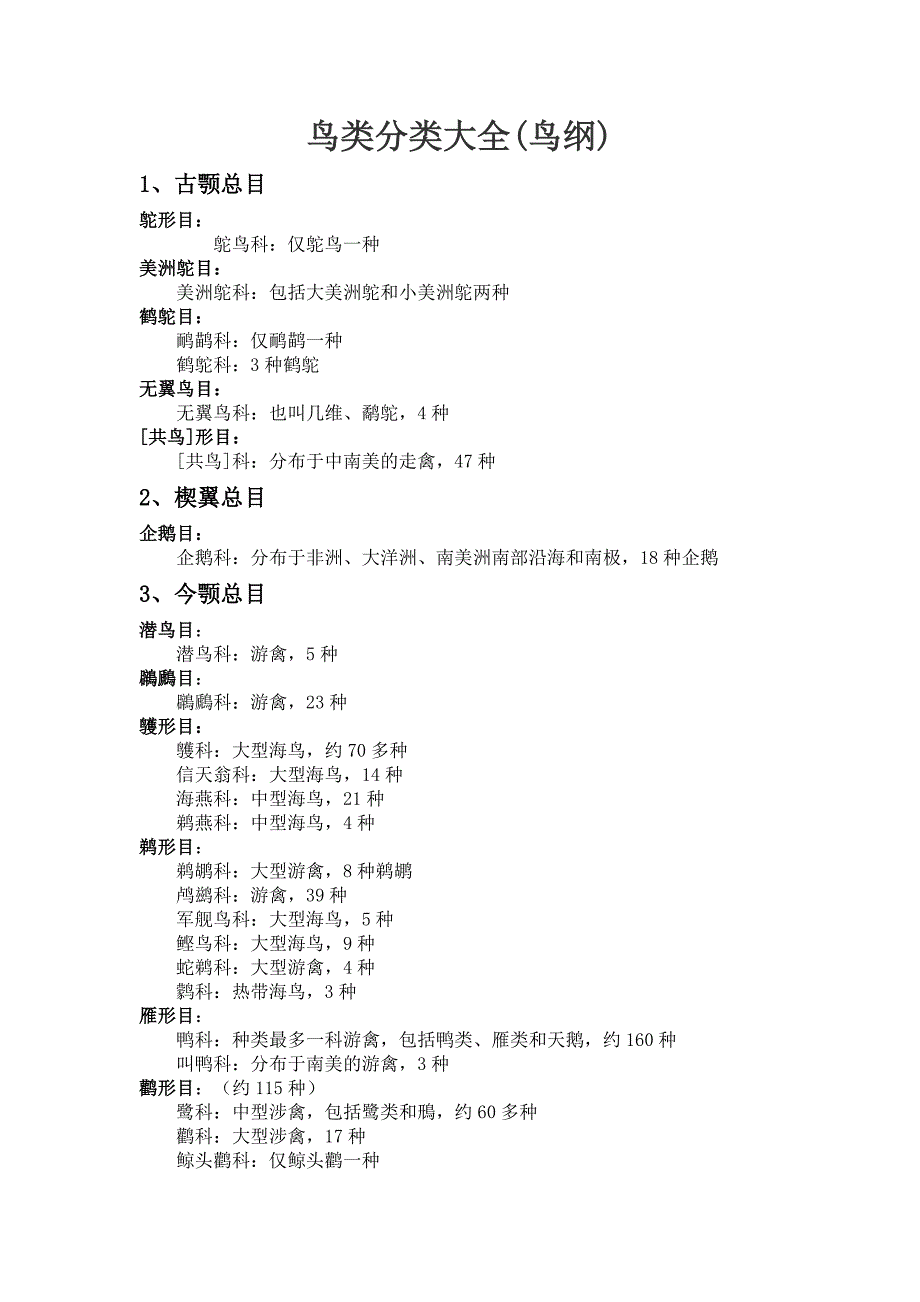 鸟类分类大全word格式_第1页