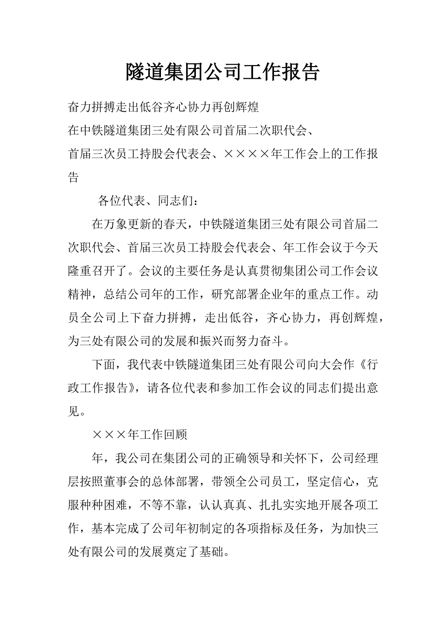隧道集团公司工作报告_第1页