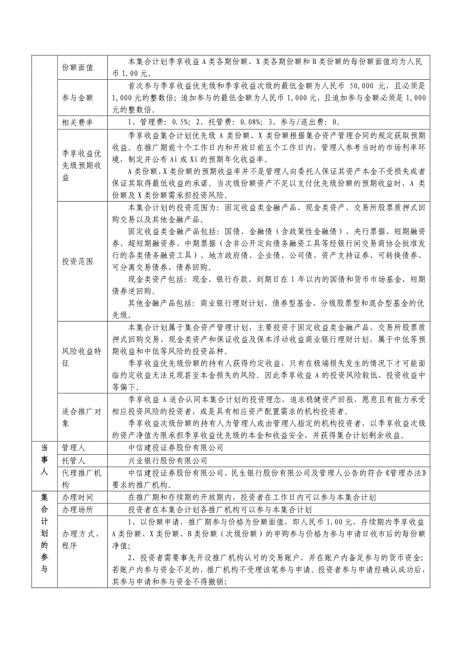 中信建投季享收益集合资产管理计划说明书_第2页