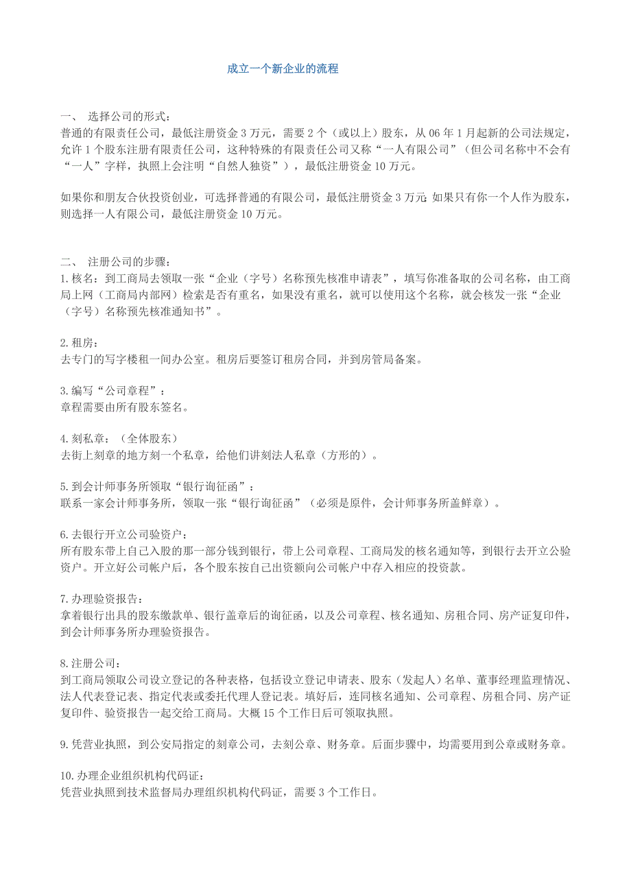 成立一个新企业的流程_第1页