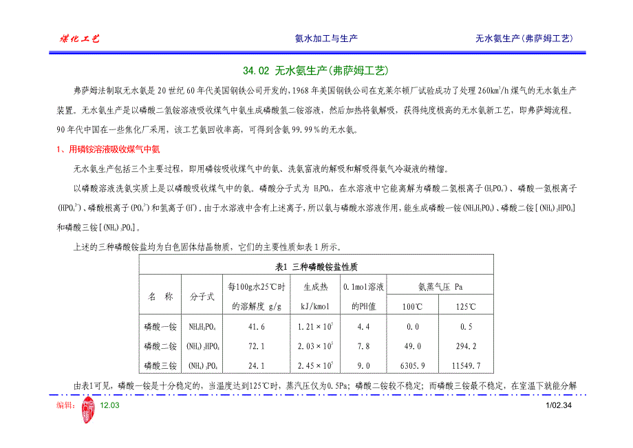 34.02 无水氨生产(弗萨姆工艺)_第1页