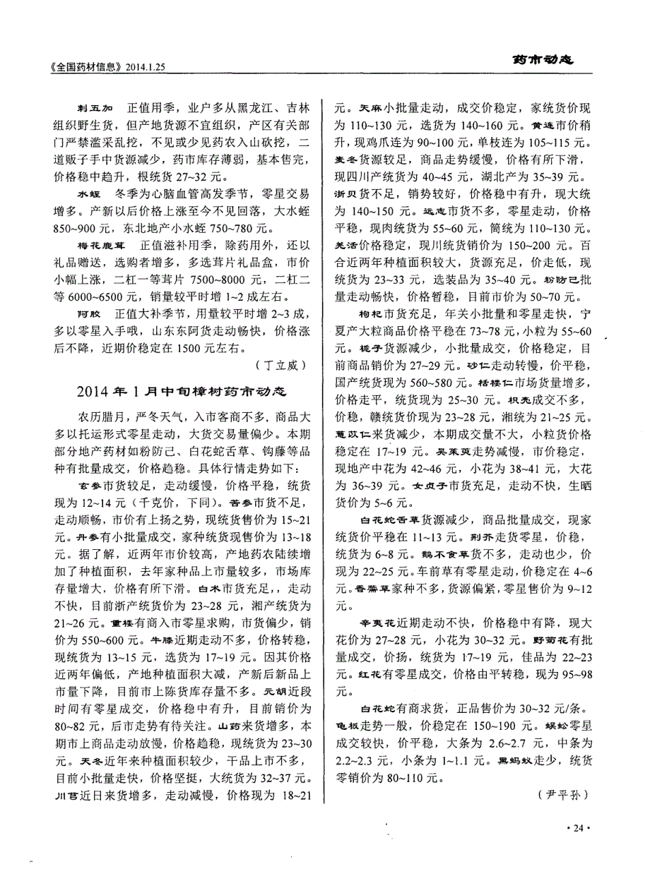 2014年1月中旬三棵树药市动态_第2页