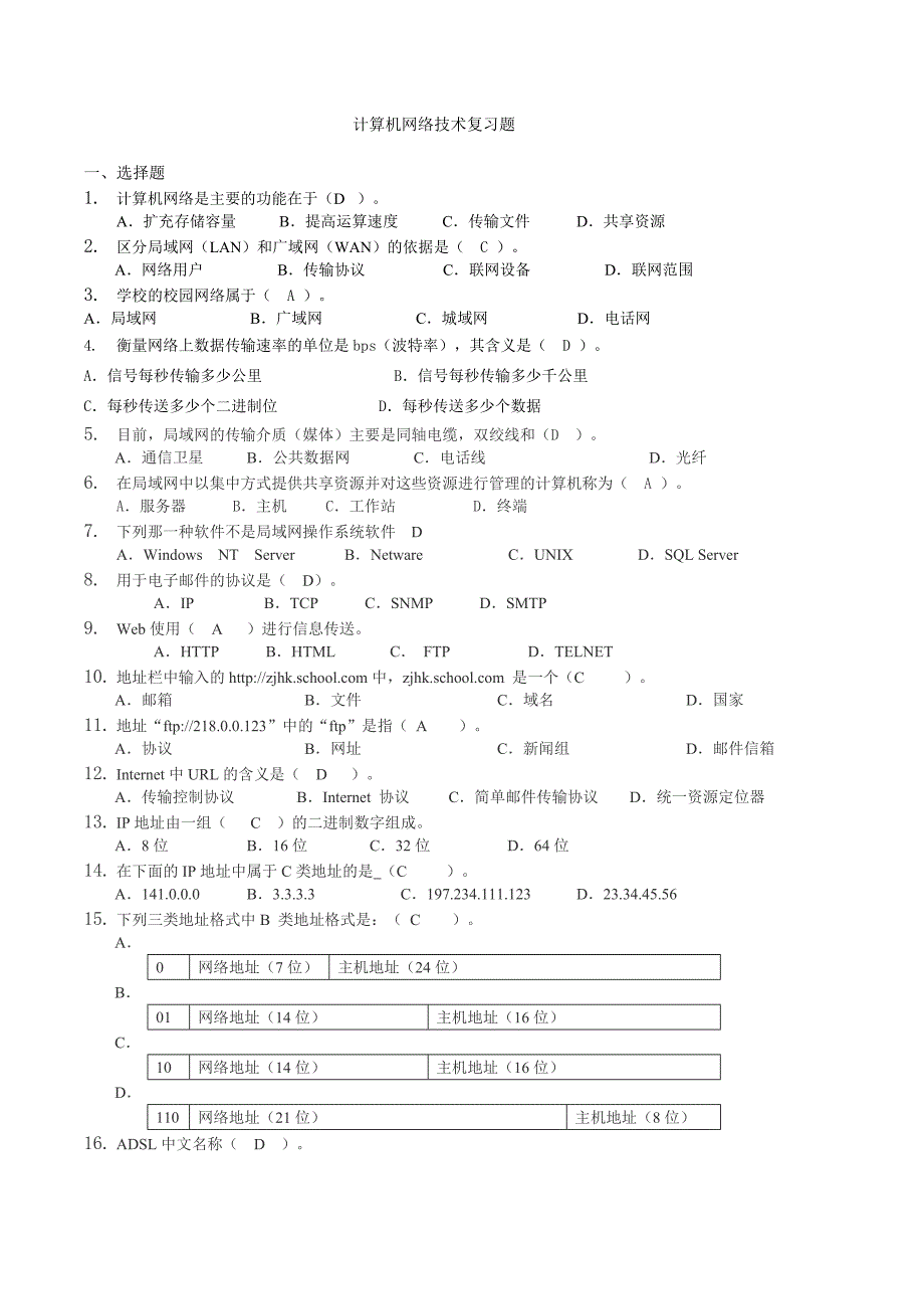 计算机网络技术复习题1_第1页
