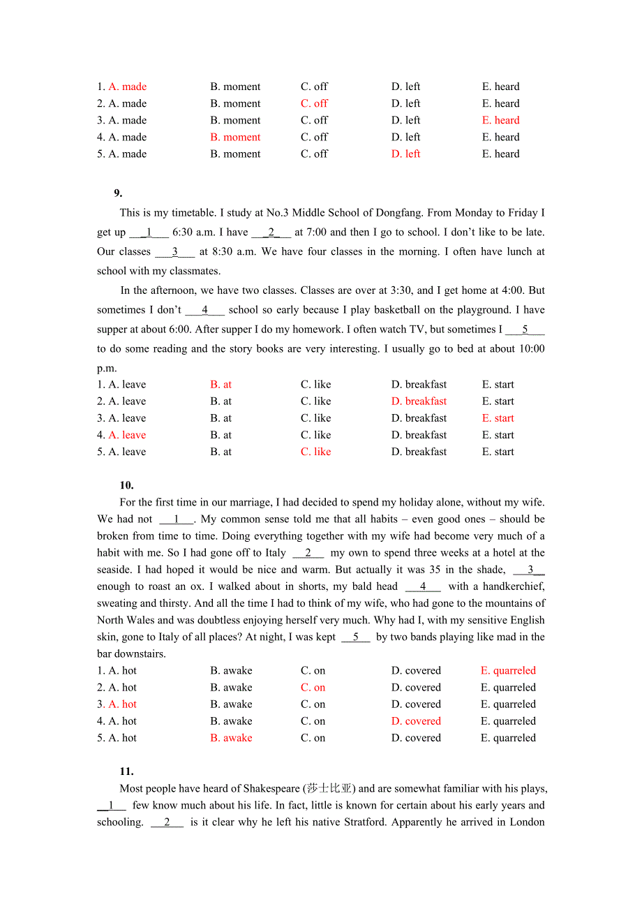 统考《大学英语b》完形填空专项练习 (1)_第4页