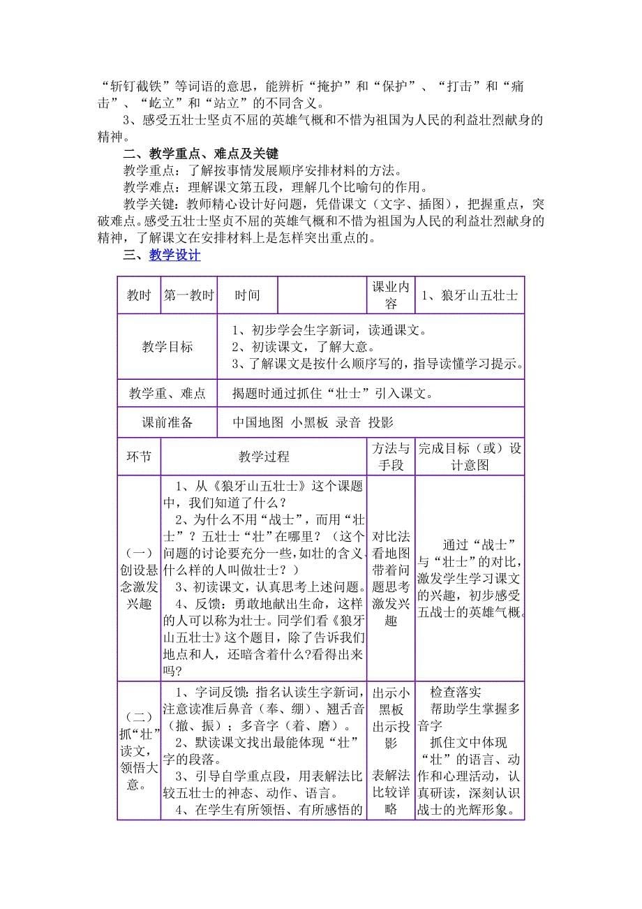 狼牙山五壮士教学实录、教学设计_第5页