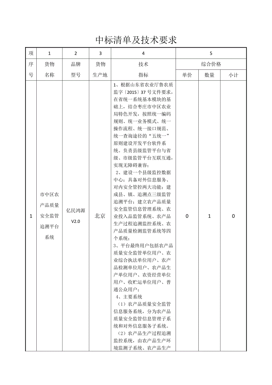 中标清单及技术要求_第1页